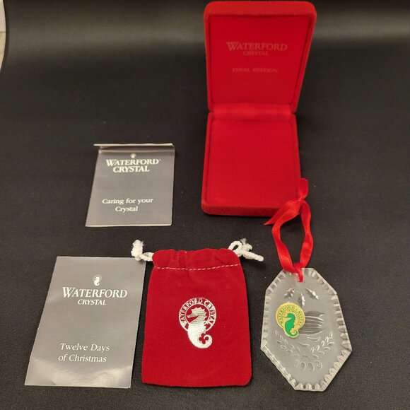 1990 Waterford Crystal 12 Days of Christmas Ornament 7 Swans a Swimming W/Case - Picture 1 of 4